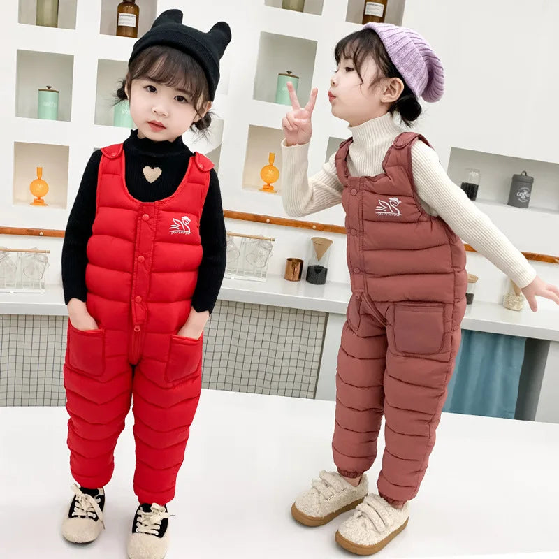 Winter Children Warm Overalls Autumn Girls Boys Thick Pants Baby Girl Jumpsuit For 1-5 years High Quality Kids Ski Down Overalls