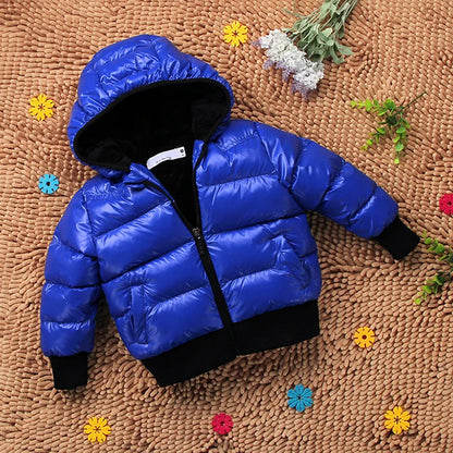 Baby Down Jacket Baby Cotton-padded Coat Child Winter Thicken Hooded Solid Color Boys Girls Outwear