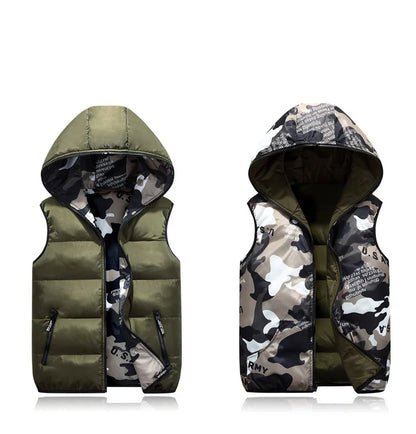 Parent-Child Outfits Warm Camo Reversible Vest Girls Boys Cotton Full Zip Waistcoat School Kids Outerwear Child Jacket 100-185cm