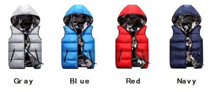 Parent-Child Outfits Warm Camo Reversible Vest Girls Boys Cotton Full Zip Waistcoat School Kids Outerwear Child Jacket 100-185cm