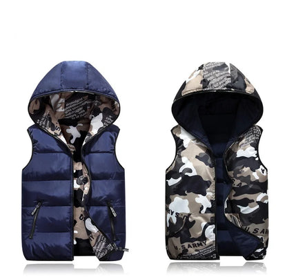 Parent-Child Outfits Warm Camo Reversible Vest Girls Boys Cotton Full Zip Waistcoat School Kids Outerwear Child Jacket 100-185cm