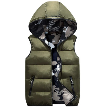 Parent-Child Outfits Warm Camo Reversible Vest Girls Boys Cotton Full Zip Waistcoat School Kids Outerwear Child Jacket 100-185cm