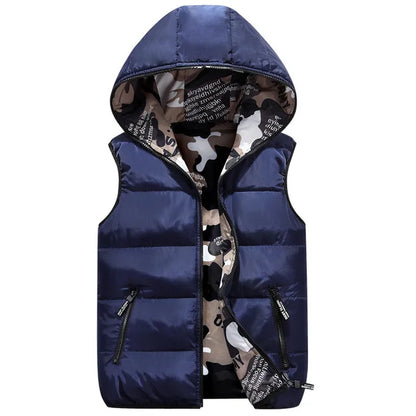 Parent-Child Outfits Warm Camo Reversible Vest Girls Boys Cotton Full Zip Waistcoat School Kids Outerwear Child Jacket 100-185cm