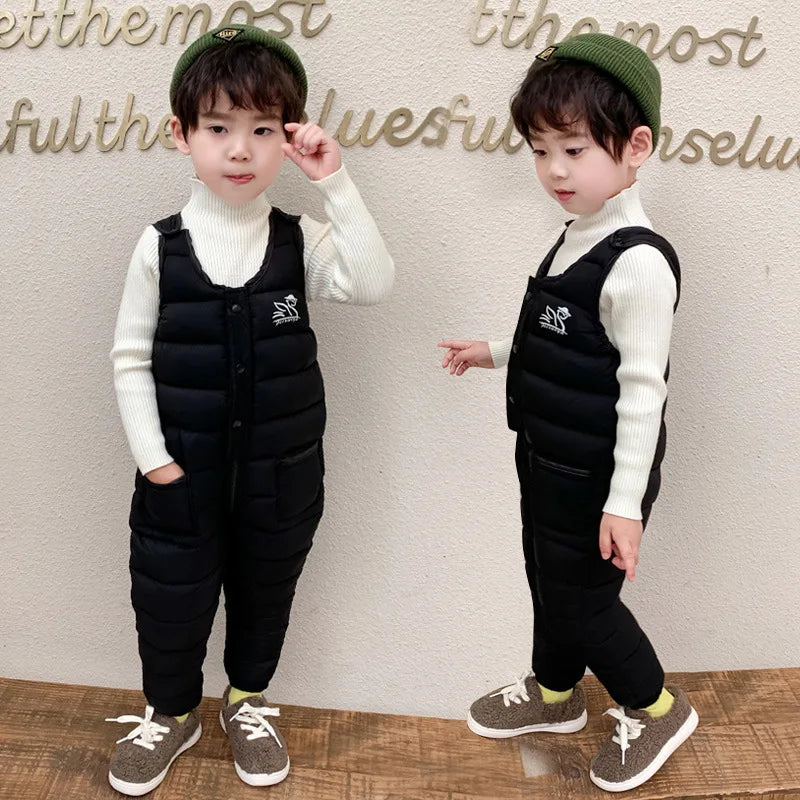 Winter Children Warm Overalls Autumn Girls Boys Thick Pants Baby Girl Jumpsuit For 1-5 years High Quality Kids Ski Down Overalls