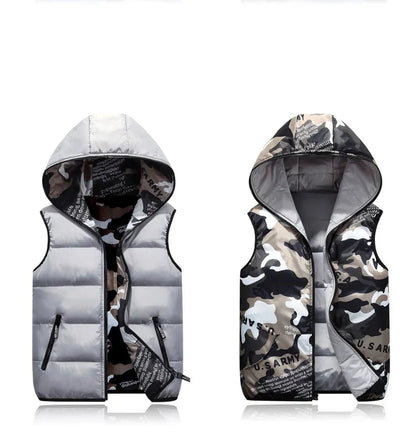 Parent-Child Outfits Warm Camo Reversible Vest Girls Boys Cotton Full Zip Waistcoat School Kids Outerwear Child Jacket 100-185cm
