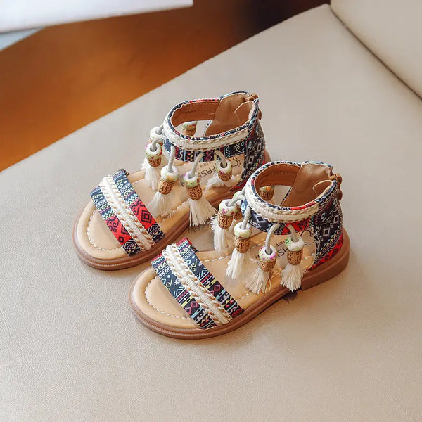 Girls Ethnic Retro Sandals Children Gladiator Sandals Fashion Kids Tassels Princess Shoes