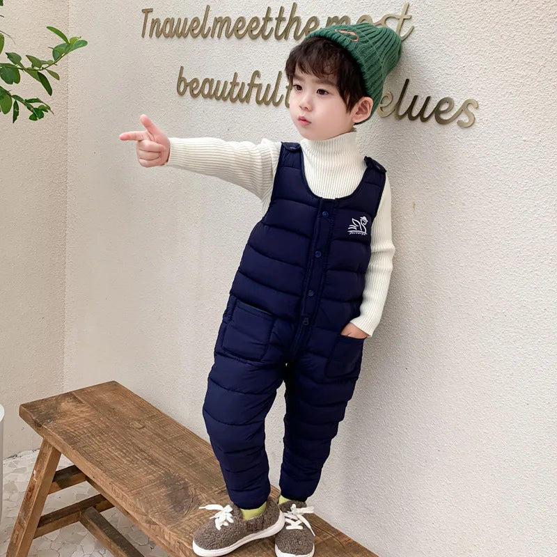 Winter Children Warm Overalls Autumn Girls Boys Thick Pants Baby Girl Jumpsuit For 1-5 years High Quality Kids Ski Down Overalls