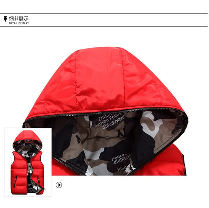 Parent-Child Outfits Warm Camo Reversible Vest Girls Boys Cotton Full Zip Waistcoat School Kids Outerwear Child Jacket 100-185cm