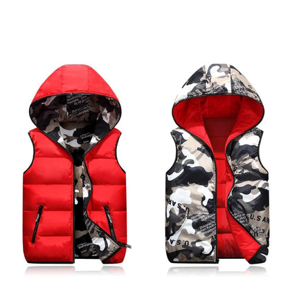 Parent-Child Outfits Warm Camo Reversible Vest Girls Boys Cotton Full Zip Waistcoat School Kids Outerwear Child Jacket 100-185cm