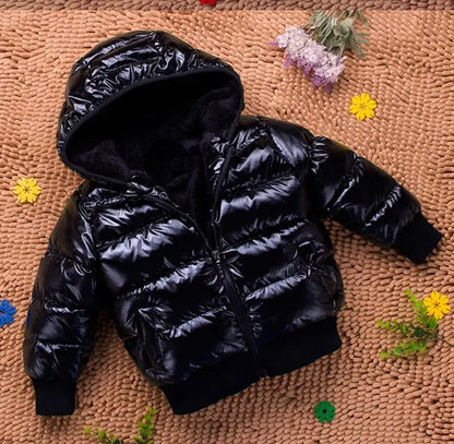 Baby Down Jacket Baby Cotton-padded Coat Child Winter Thicken Hooded Solid Color Boys Girls Outwear