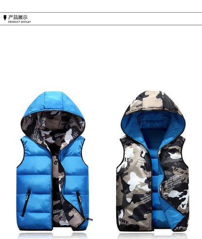 Parent-Child Outfits Warm Camo Reversible Vest Girls Boys Cotton Full Zip Waistcoat School Kids Outerwear Child Jacket 100-185cm