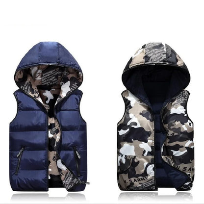 Parent-Child Outfits Warm Camo Reversible Vest Girls Boys Cotton Full Zip Waistcoat School Kids Outerwear Child Jacket 100-185cm
