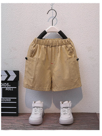 Summer Kids 2024 Summer New Boys Suit Child Buttons Shirt Cargo Shorts Multi-pocket Workwear Suit Short Sleeve Shorts Cotton Set