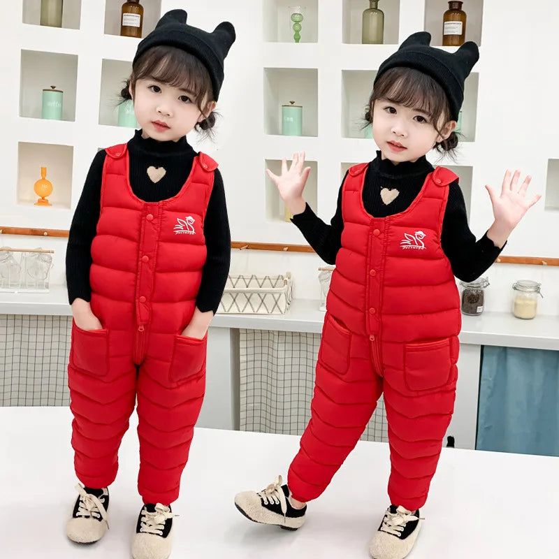 Winter Children Warm Overalls Autumn Girls Boys Thick Pants Baby Girl Jumpsuit For 1-5 years High Quality Kids Ski Down Overalls