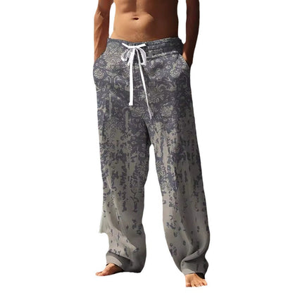 Autumn Men's Health Cloth Straight-leg Pants 3D Digital Vintage Print Ethnic Style Baggy Pants