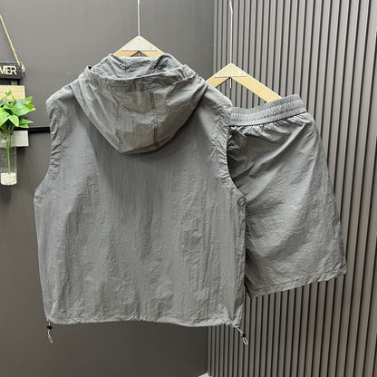 Casual Hooded Vest Suit Men's Summer Workwear Thin Loose