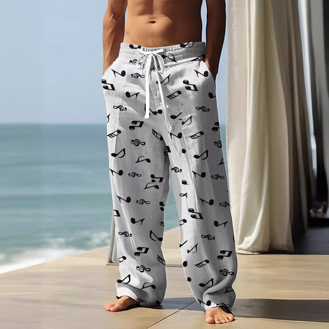 Autumn Men's Health Cloth Straight-leg Pants 3D Digital Vintage Print Ethnic Style Baggy Pants