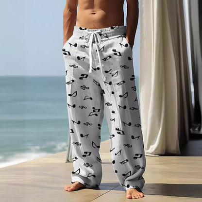 Autumn Men's Health Cloth Straight-leg Pants 3D Digital Vintage Print Ethnic Style Baggy Pants