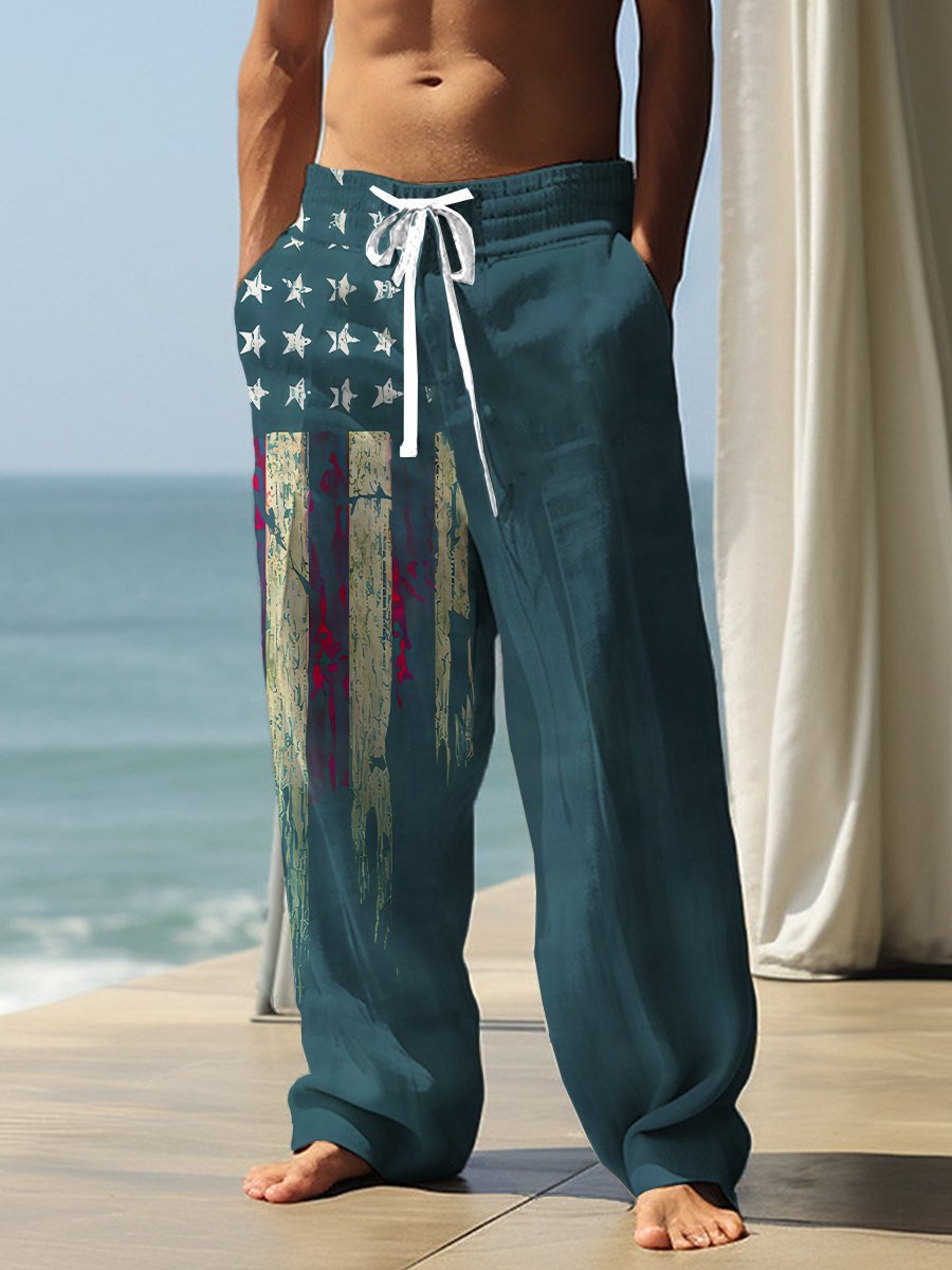 Autumn Men's Health Cloth Straight-leg Pants 3D Digital Vintage Print Ethnic Style Baggy Pants