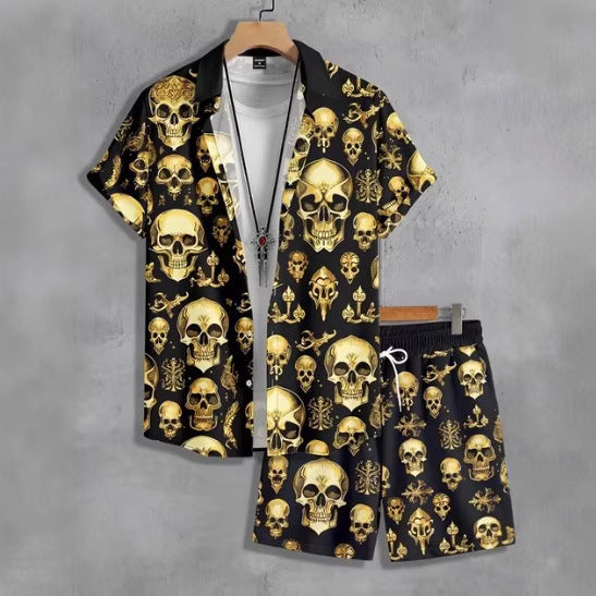 Short Sleeve Men's Summer Loose Foreign Trade Cross-border Casual Hawaiian Floral Beach Shirt Shorts