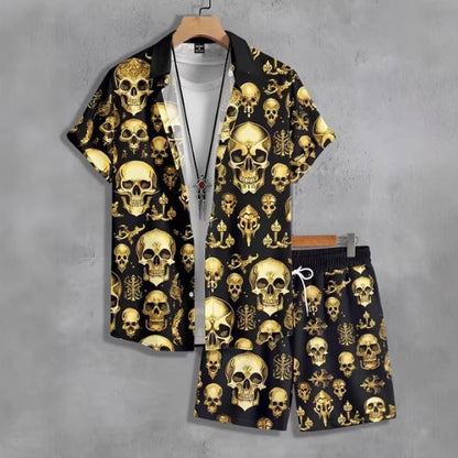 Short Sleeve Men's Summer Loose Foreign Trade Cross-border Casual Hawaiian Floral Beach Shirt Shorts