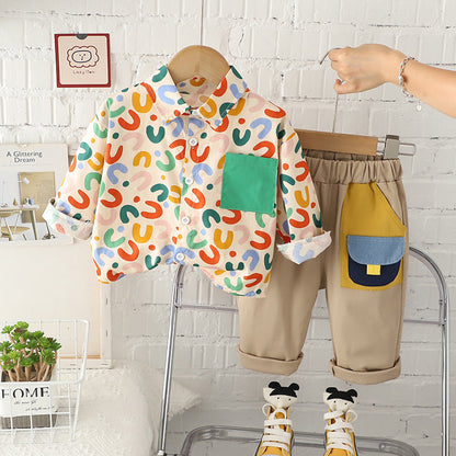 Printing Shirt For Boys Pants Breathable Two-piece Set