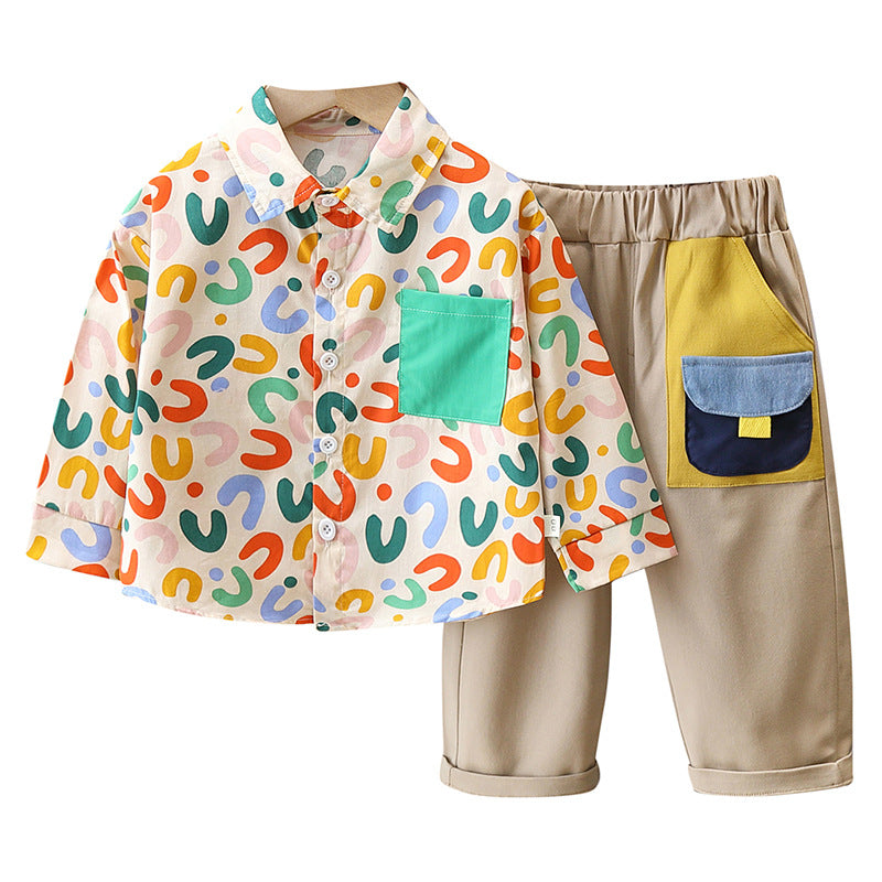 Printing Shirt For Boys Pants Breathable Two-piece Set