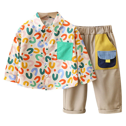Printing Shirt For Boys Pants Breathable Two-piece Set