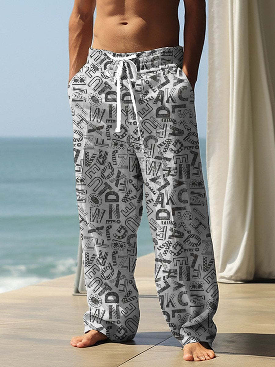 Autumn Men's Health Cloth Straight-leg Pants 3D Digital Vintage Print Ethnic Style Baggy Pants
