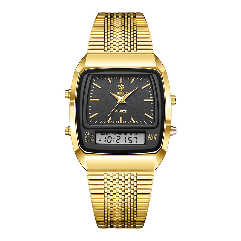 Business Casual Mesh Belt Waterproof Double Display Electronic Quartz Watch