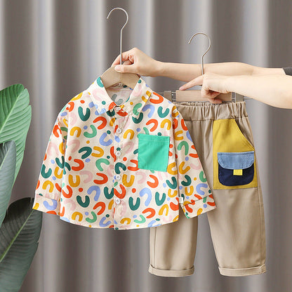 Printing Shirt For Boys Pants Breathable Two-piece Set