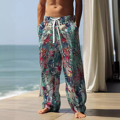 Autumn Men's Health Cloth Straight-leg Pants 3D Digital Vintage Print Ethnic Style Baggy Pants