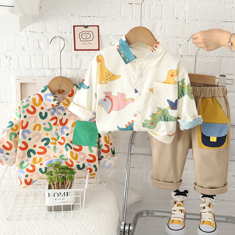 Printing Shirt For Boys Pants Breathable Two-piece Set