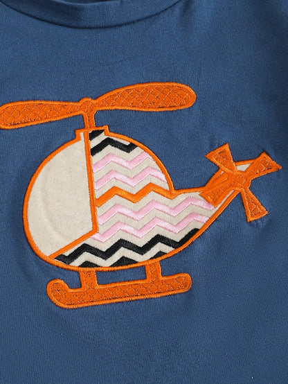 Infant Boys Summer Short Sleeve Outfit with Helicopter Embroidery Pattern Baby Clothing Set
