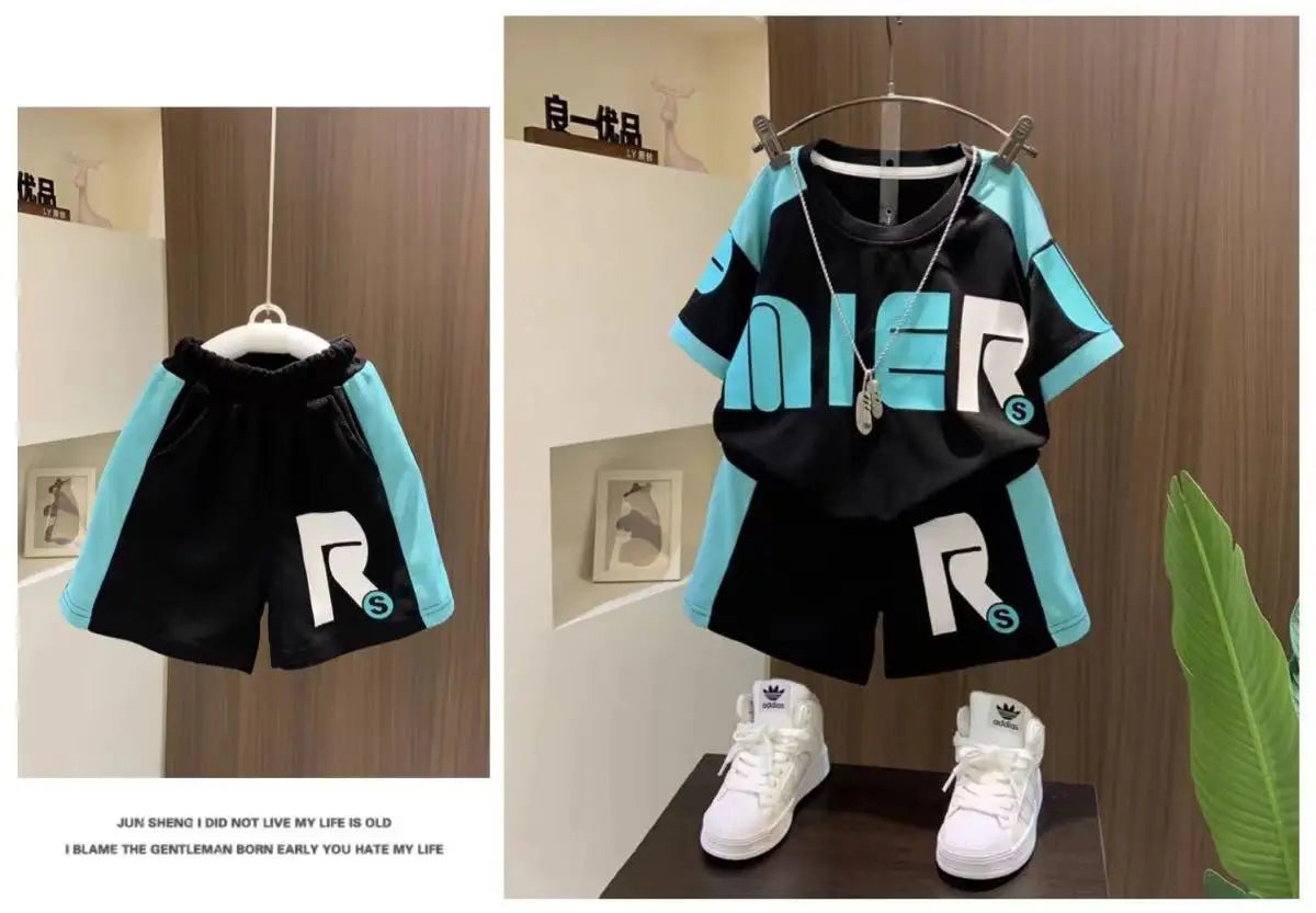Boys Summer Clothing Children's Fashion Short sleeved Set New Korean Edition Fashionable Boys Summer Thin Casual Two Piece Set