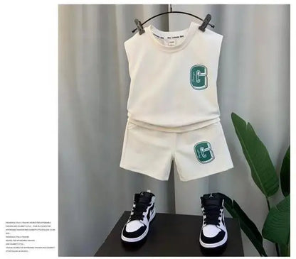 Kids Boys Summer Vest Set New Fashionable Baby Net Red Clothes Boys and Children's Fashion Two Piece Set Kids Outfits