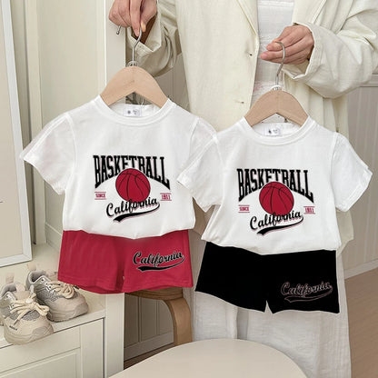 Summer Boys Clothes Printed Basketball Kids Casual Tracksuit 2piece Set T-shirt + Shorts Loose Fashion Children's Wear Suit