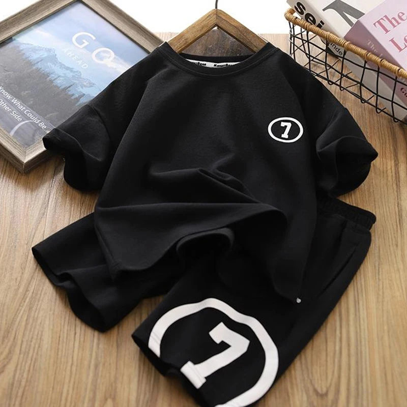 Summer Boys Sets for Children Sports Suits 4-14 Years Boys Tops T-Shirt +Short Pants 2pcs Sets Kids Outfit Teen-agers Sports Set