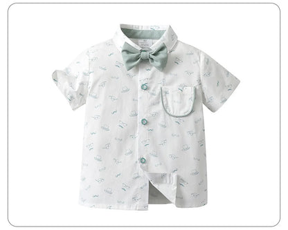 1-6Y Summer  Baby Boys Formal Costume Short Sleeve Bow Tie T-Shirt+Suspender Shorts Wedding Parties Festivals Gentleman Clothing