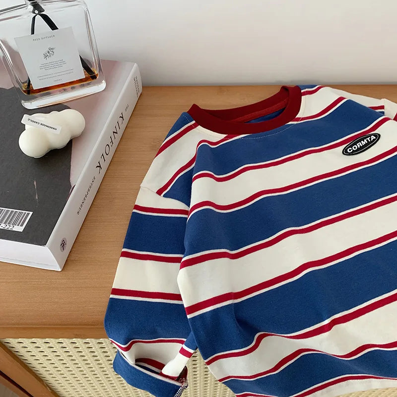 2-7Y Spring Children Clothes For Baby Girl Boys T-shirt Stripe Cotton Long Sleeves Shirts Teen Hoodie Bottoming Shirt Kids Tops