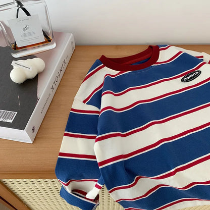 2-7Y Spring Children Clothes For Baby Girl Boys T-shirt Stripe Cotton Long Sleeves Shirts Teen Hoodie Bottoming Shirt Kids Tops