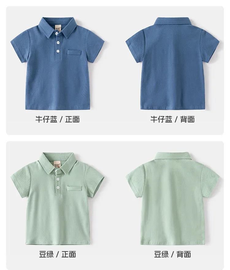 Summer Polo Tshirts for Boys Cotton Fashion Solid Color Toddler Kids Tees Children's Clothes