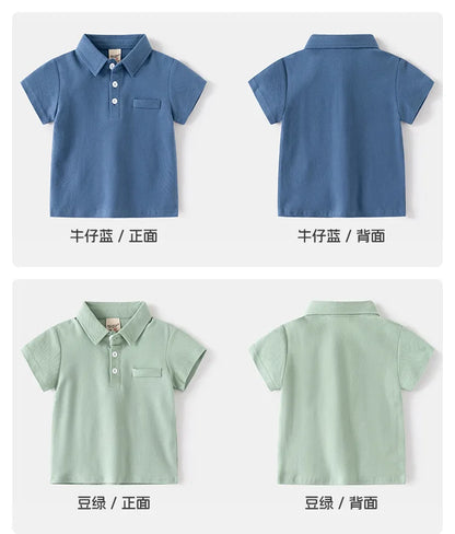 Summer Polo Tshirts for Boys Cotton Fashion Solid Color Toddler Kids Tees Children's Clothes