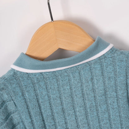 Boys' summer short-sleeved shorts set with British style collar and ribbed set for daily wear or going out