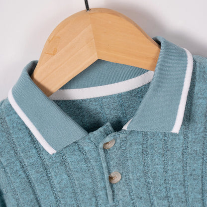 Boys' summer short-sleeved shorts set with British style collar and ribbed set for daily wear or going out