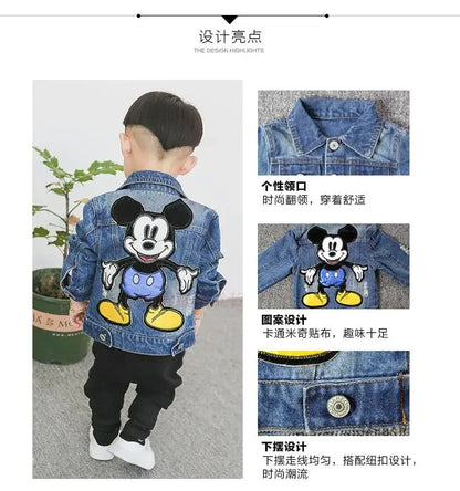 2024 Autumn Mickey Mouse Cartoon Baby Boys Jacket Children Fashion Japanese Korean style Cowboy Outerwear & Coats Kids Clothes