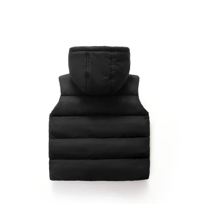 Winter Warm Baby and Girls Boys Cotton Lined Plain Hooded Zip Puff Vest Jackets Child Waistcoat School Kids Outfit Tops 3-12 Yr