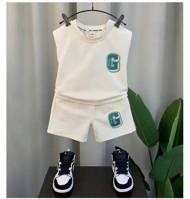 Kids Boys Summer Vest Set New Fashionable Baby Net Red Clothes Boys and Children's Fashion Two Piece Set Kids Outfits