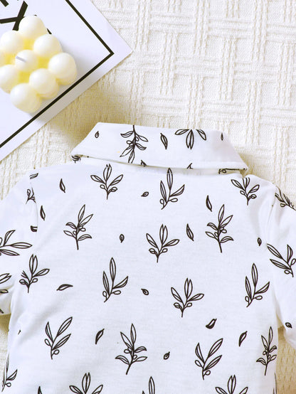 Summer  0-1 Years Old  Infant  Baby   Boys  Printed  Short-Sleeved  Top  And  Strap  Shorts    3-Piece  Set   With  Hat