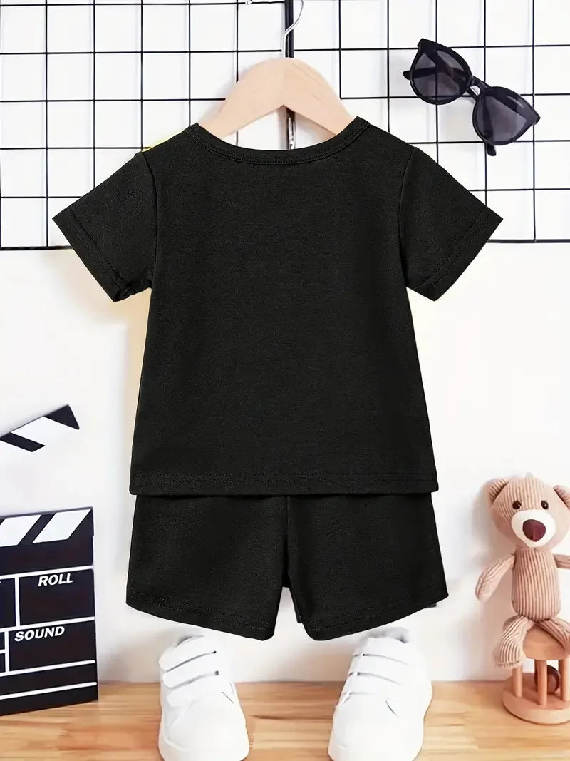 2 Piece Car Print Short Sleeve Suit, Suitable For Boys Summer Wear